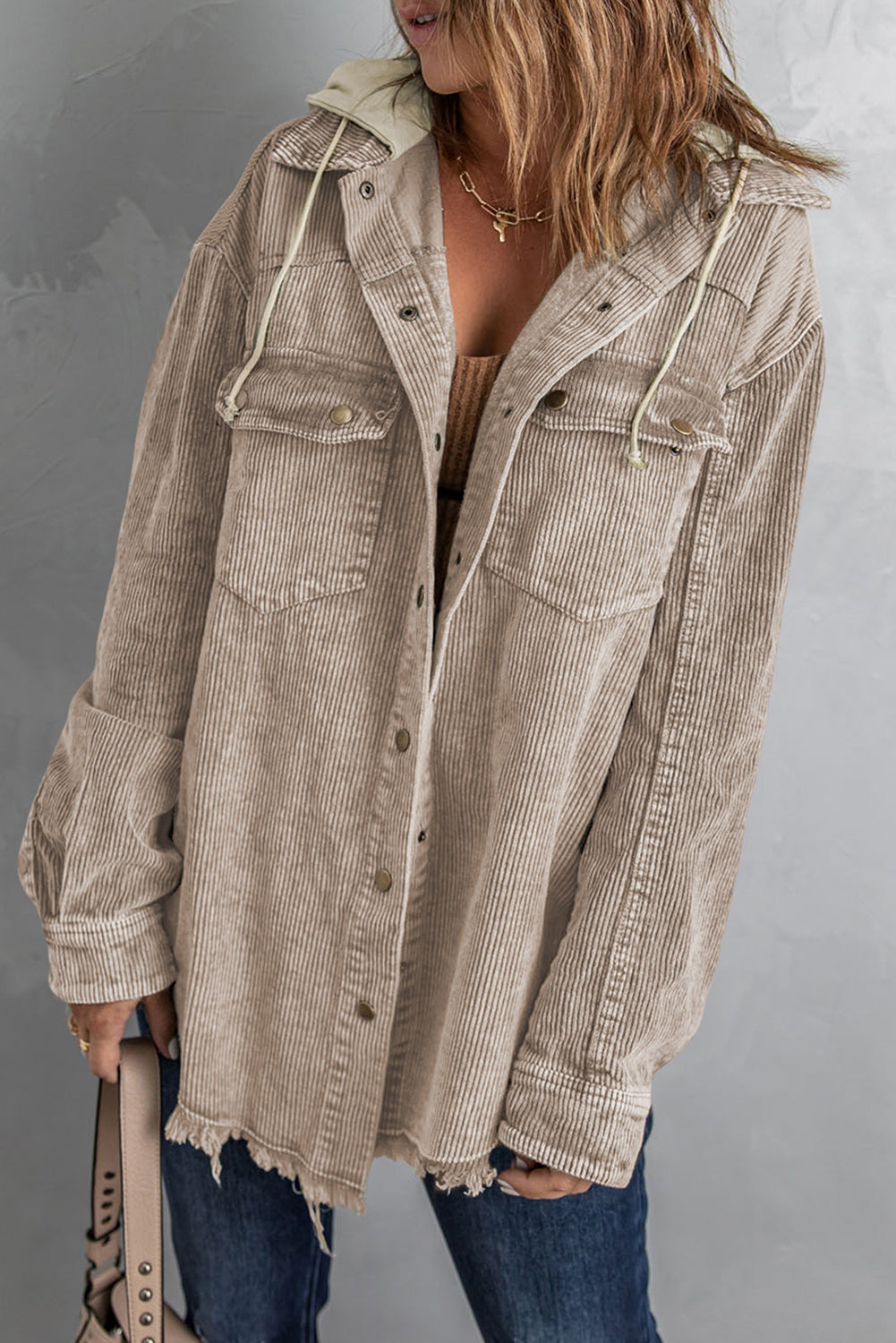 Snap Front Hooded Corduroy Shacket The Stout Steer