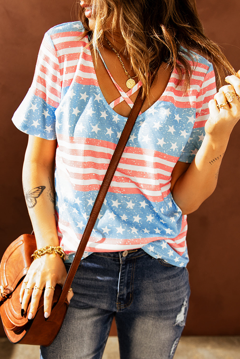 Stars and Stripes Crisscross Tee The Stout Steer