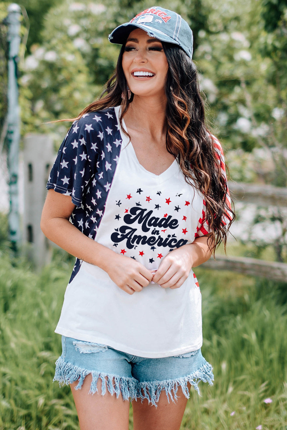 Stars and Stripes V-Neck Tee Shirt The Stout Steer