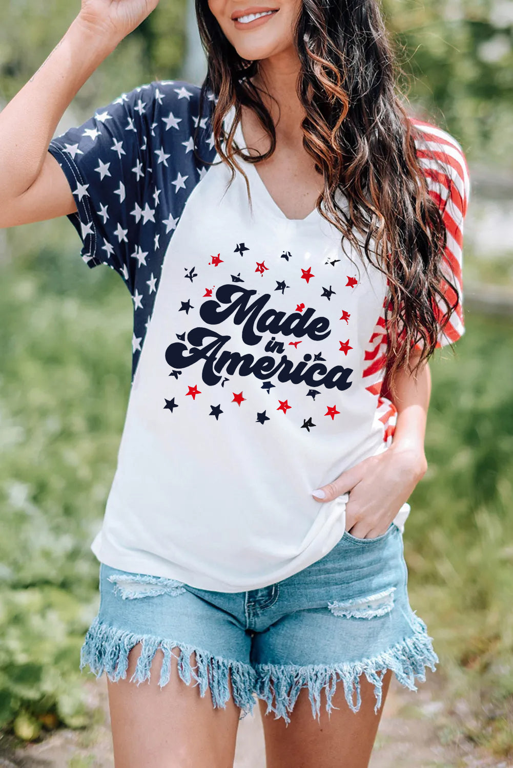 Stars and Stripes V-Neck Tee Shirt The Stout Steer