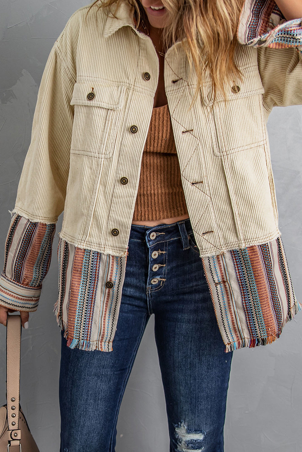 Striped Frayed Hem Corduroy Jacket The Stout Steer
