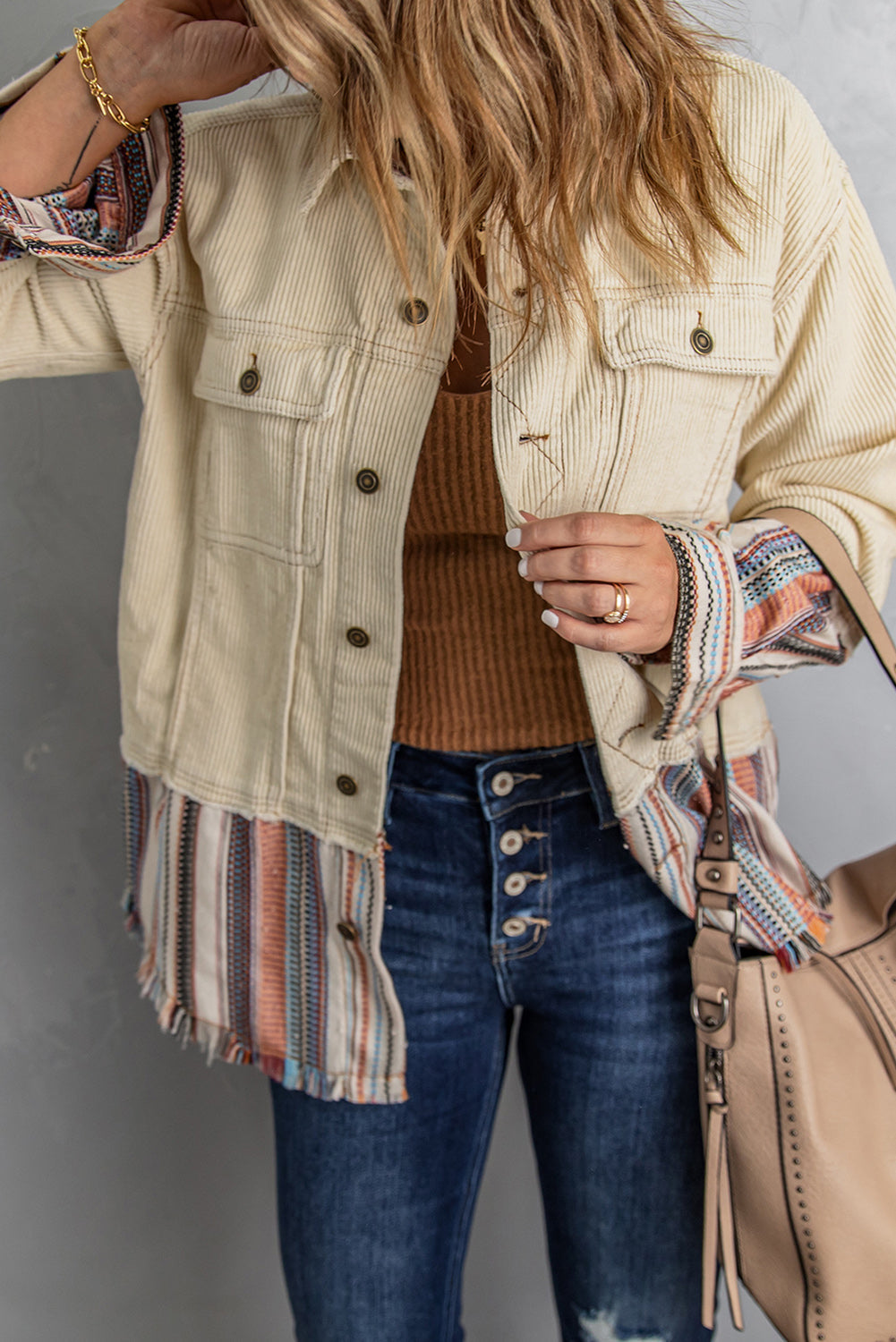 Striped Frayed Hem Corduroy Jacket The Stout Steer