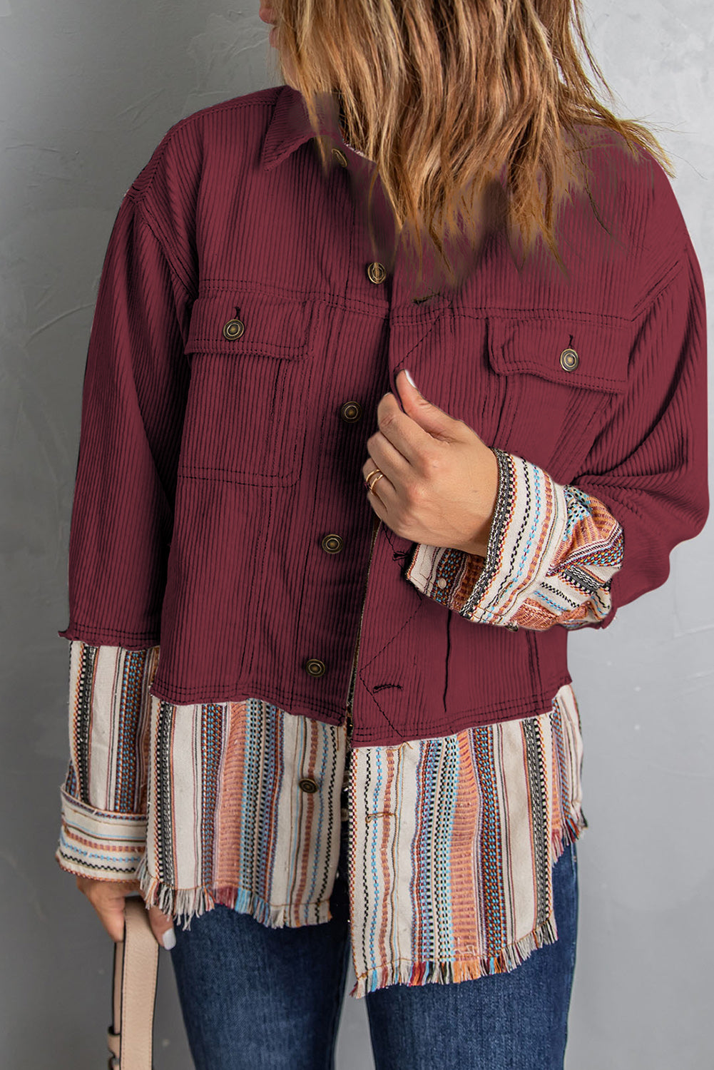 Striped Frayed Hem Corduroy Jacket The Stout Steer