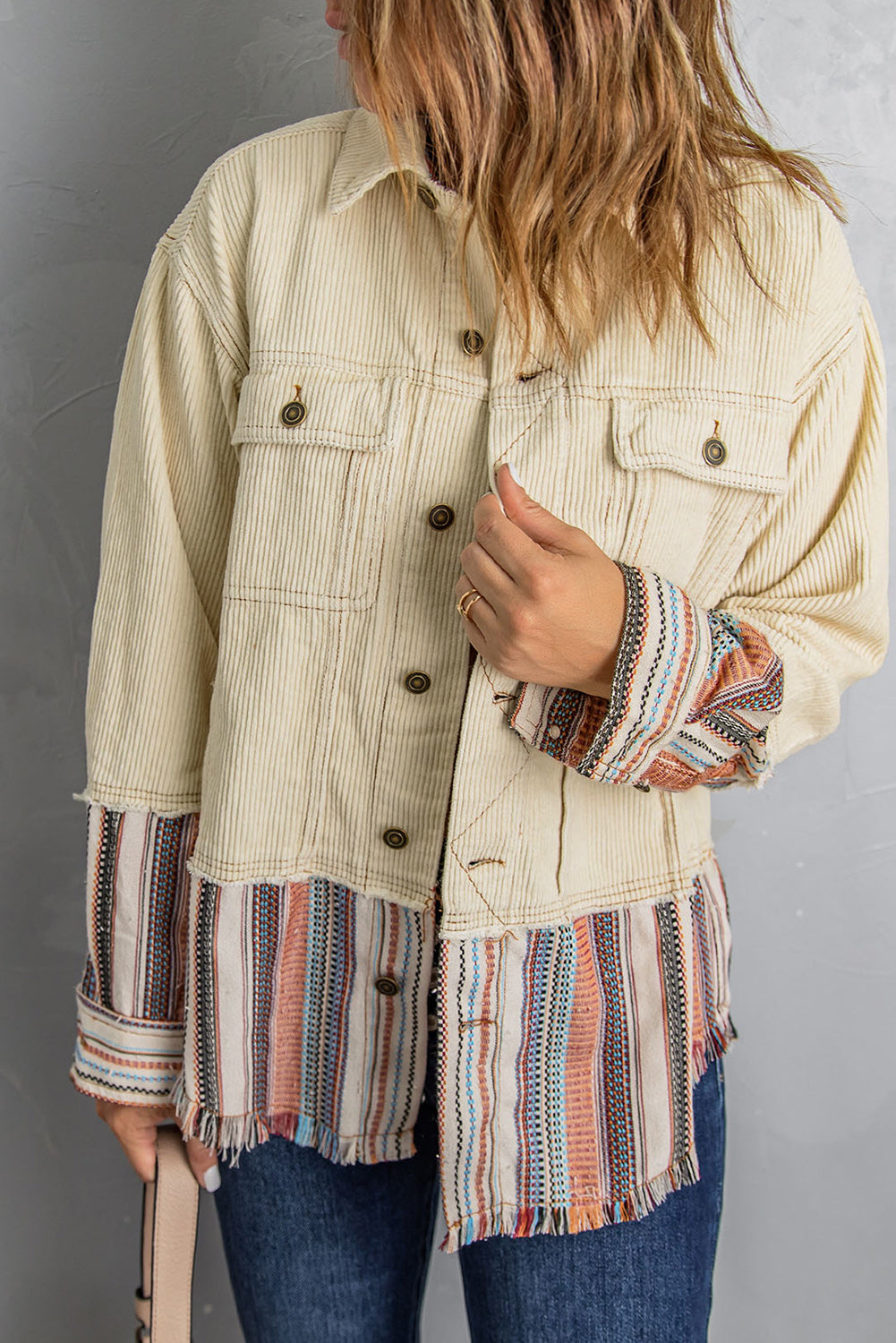 Striped Frayed Hem Corduroy Jacket The Stout Steer