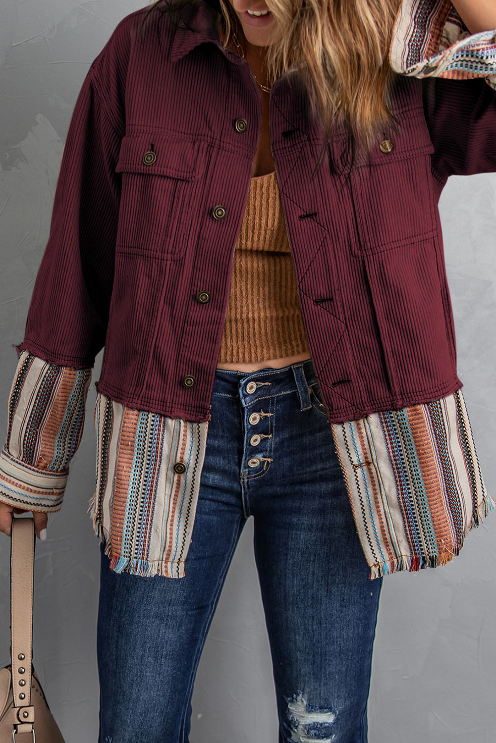 Striped Frayed Hem Corduroy Jacket The Stout Steer