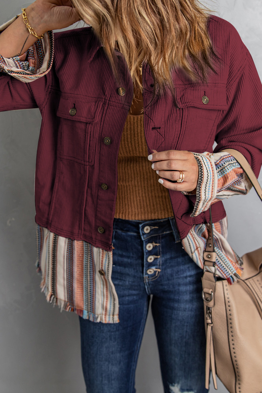 Striped Frayed Hem Corduroy Jacket The Stout Steer