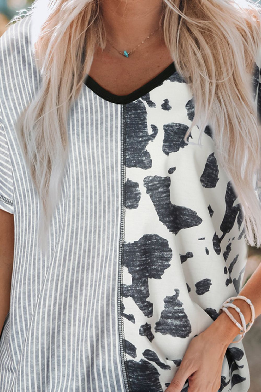 Striped V-Neck Short Sleeve Tee The Stout Steer