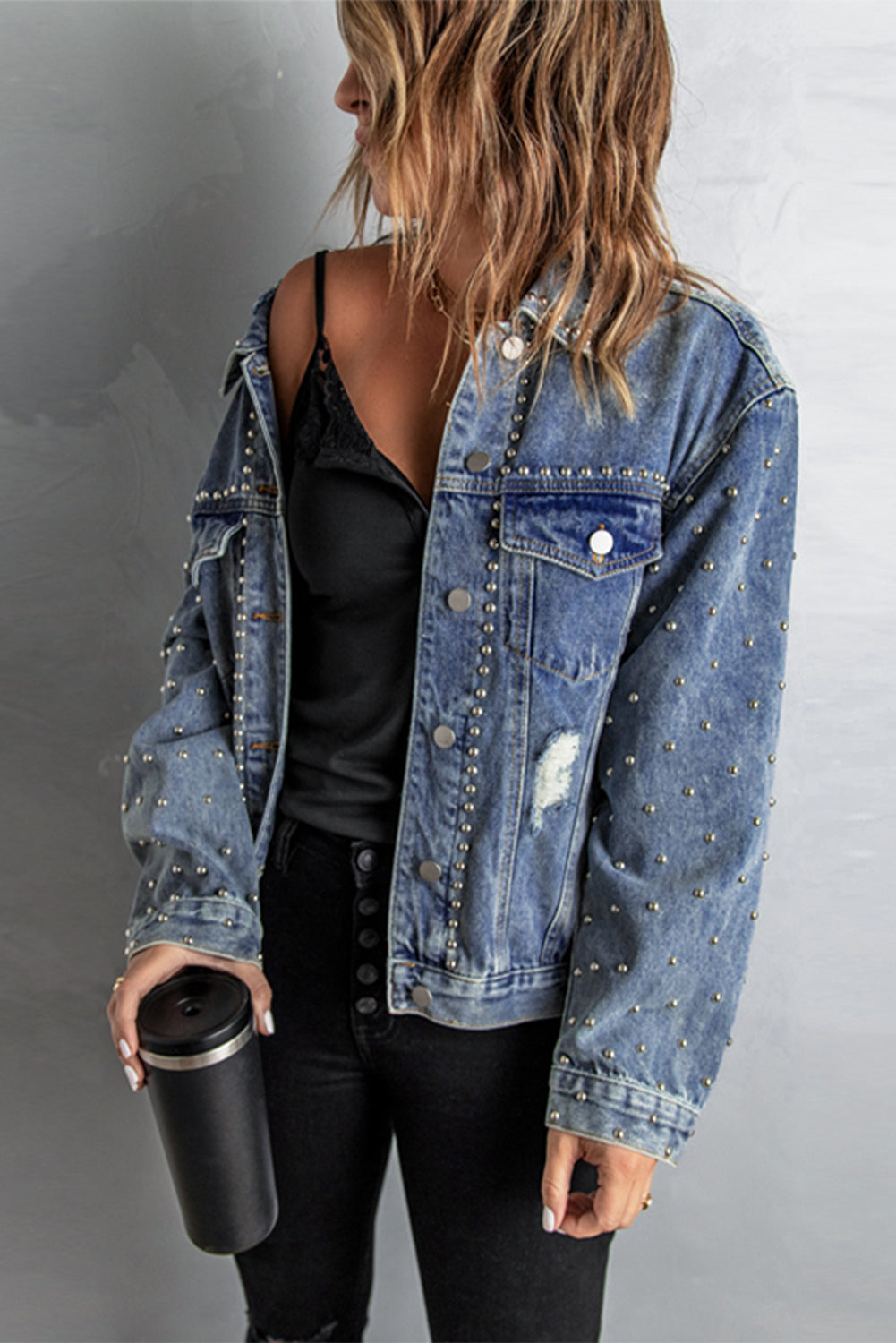 Studded Button Down Denim Jacket The Stout Steer
