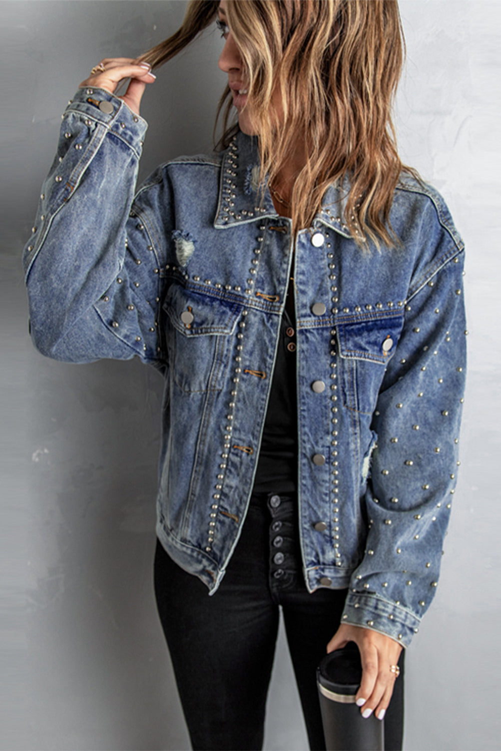 Studded Button Down Denim Jacket The Stout Steer