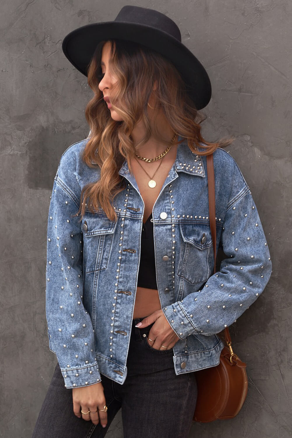 Studded Button Down Denim Jacket The Stout Steer