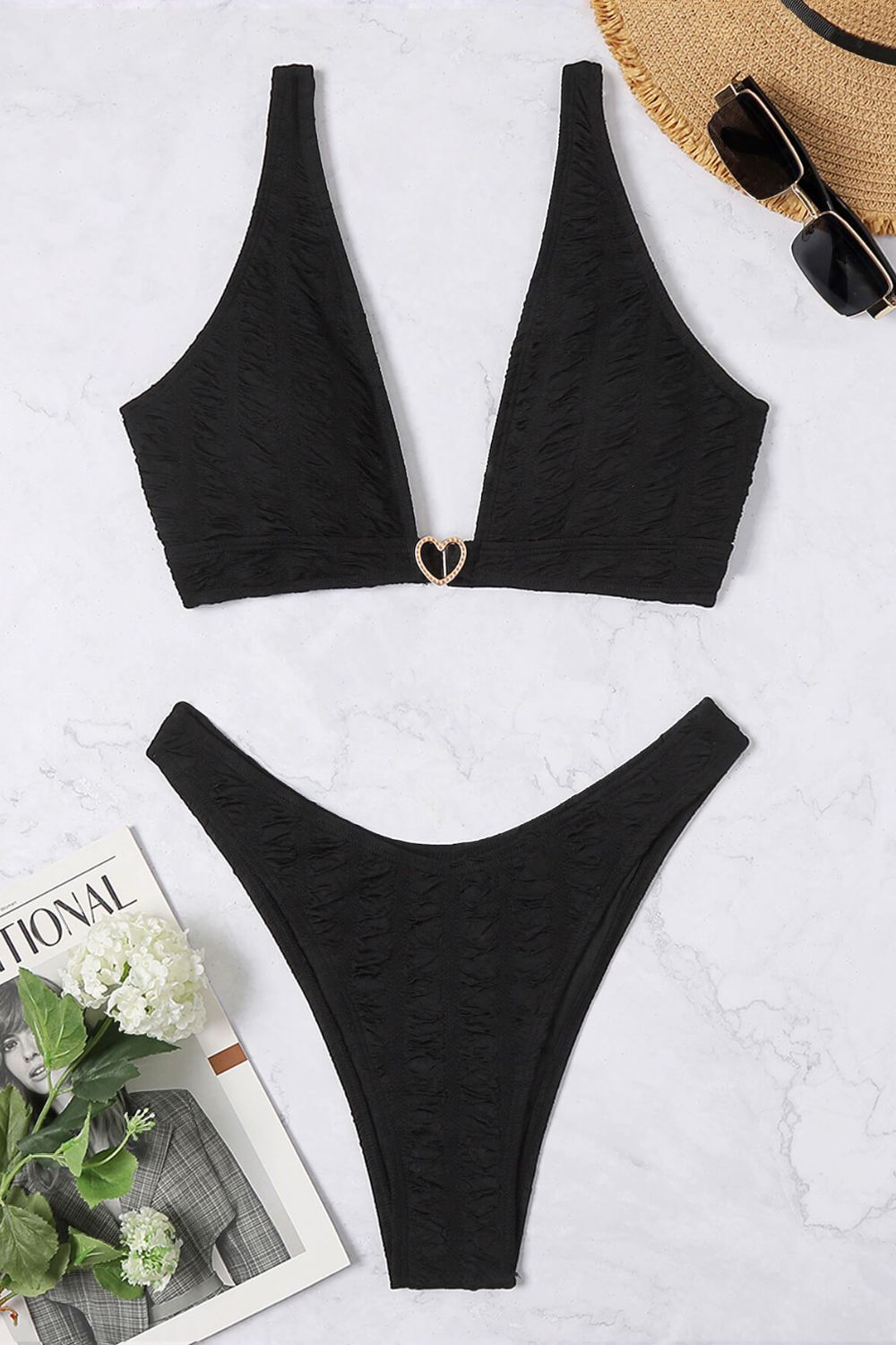 Textured High Cut Bikini Set The Stout Steer