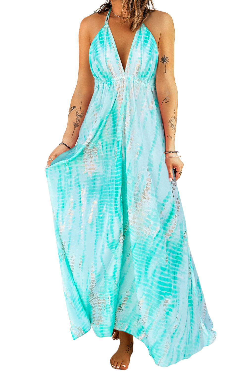 Tie-Dye Halter Neck Maxi Dress The Stout Steer