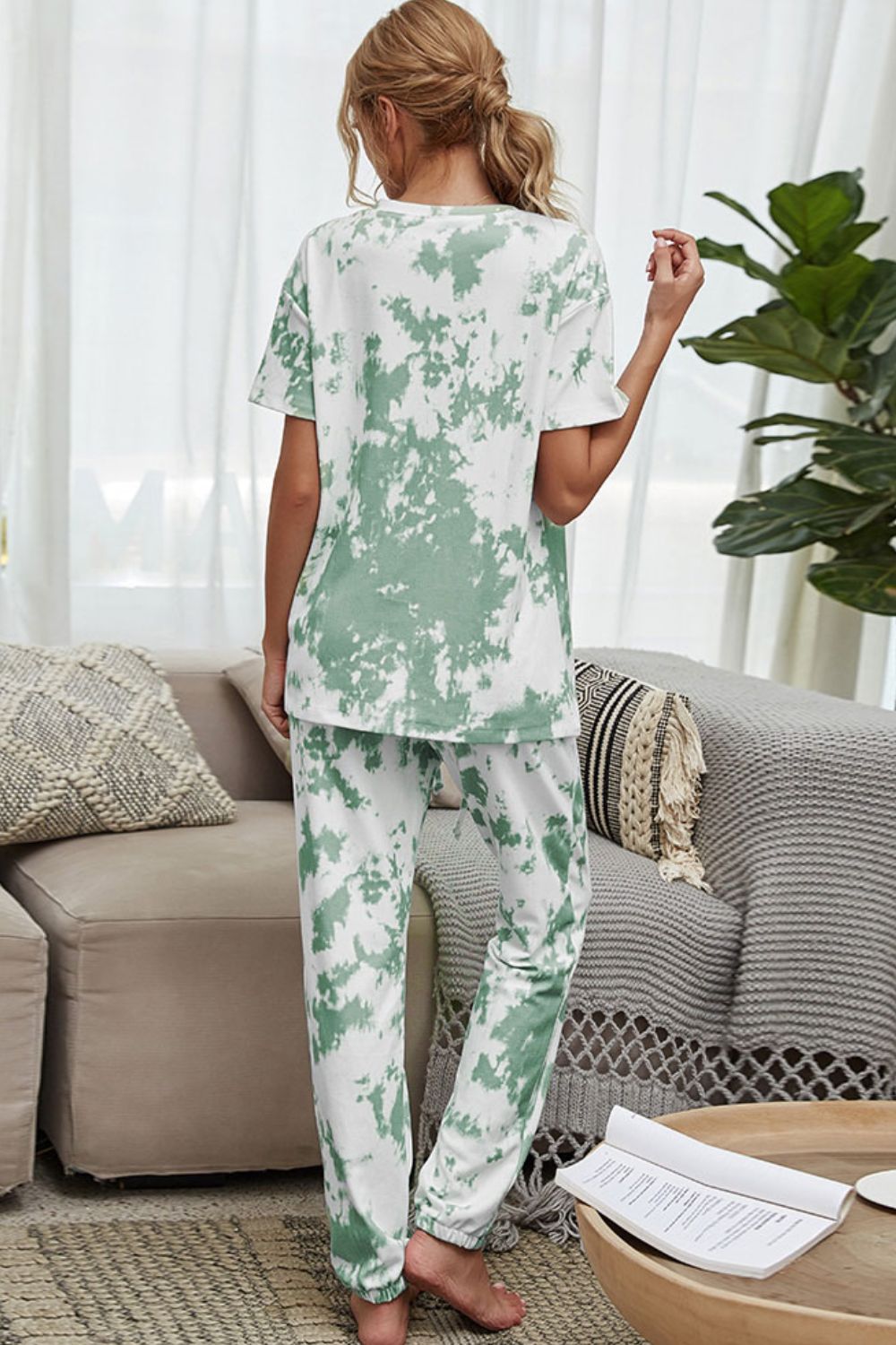 Tie-Dye Tee and Drawstring Waist Joggers Lounge Set The Stout Steer