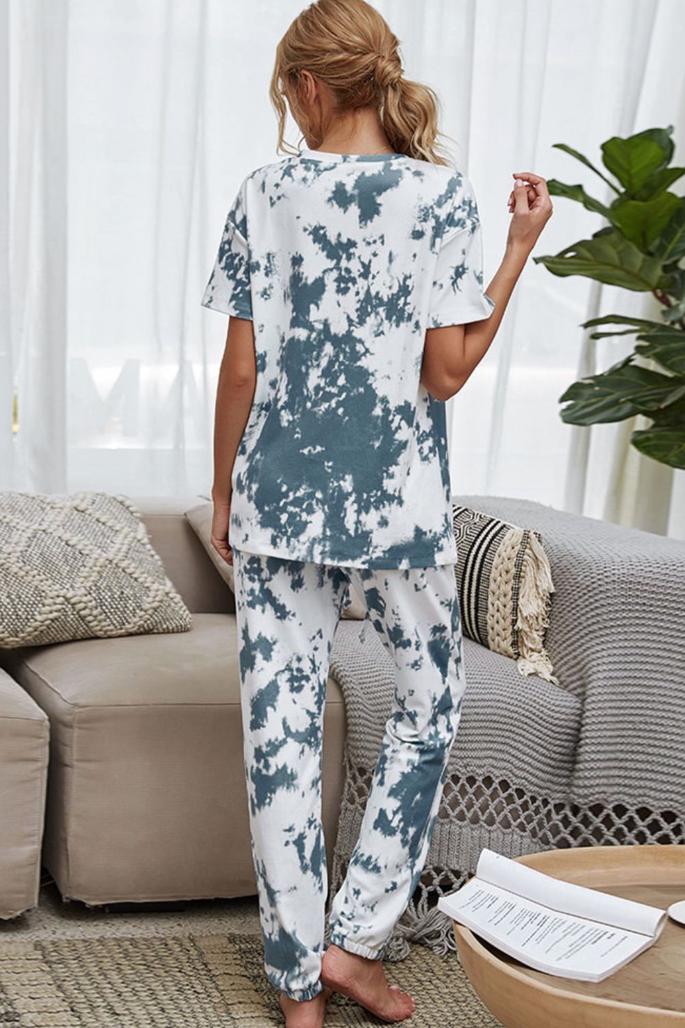 Tie-Dye Tee and Drawstring Waist Joggers Lounge Set The Stout Steer