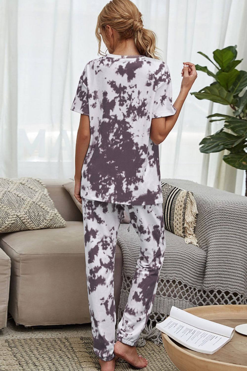 Tie-Dye Tee and Drawstring Waist Joggers Lounge Set The Stout Steer