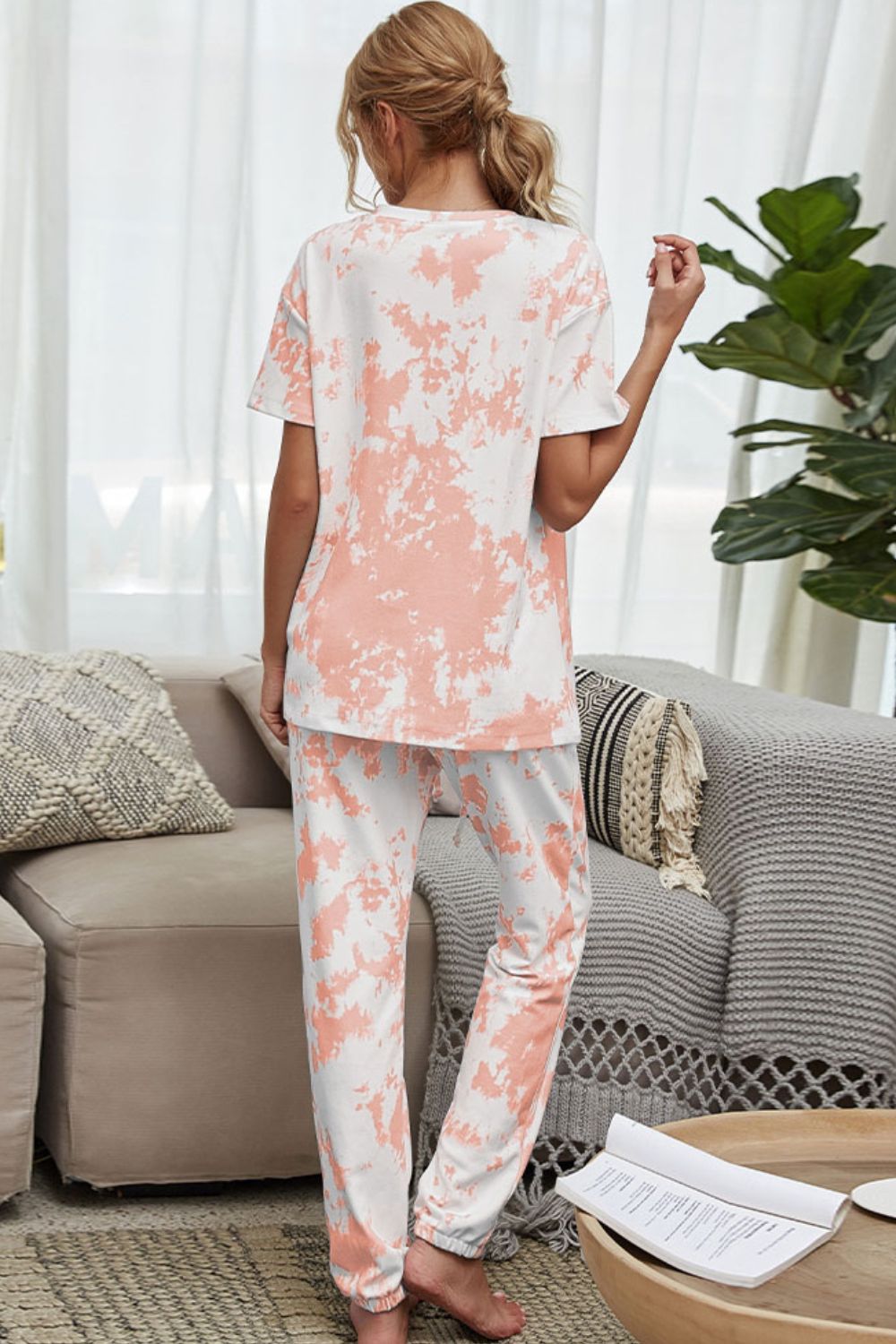 Tie-Dye Tee and Drawstring Waist Joggers Lounge Set The Stout Steer