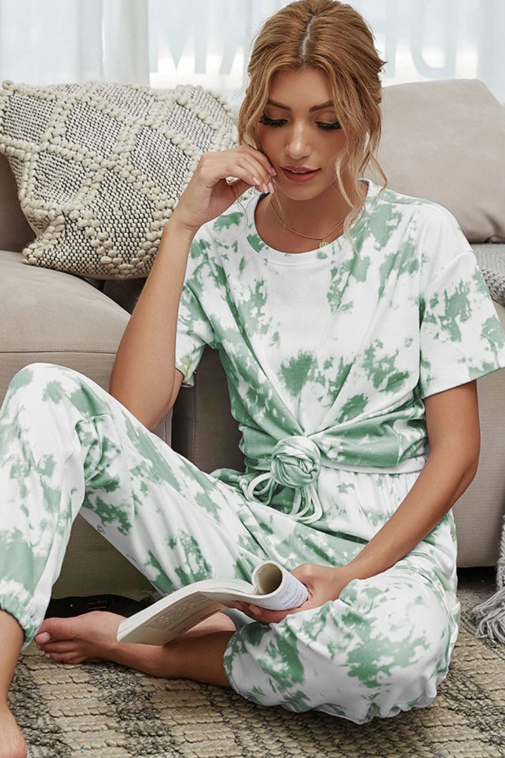 Tie-Dye Tee and Drawstring Waist Joggers Lounge Set The Stout Steer