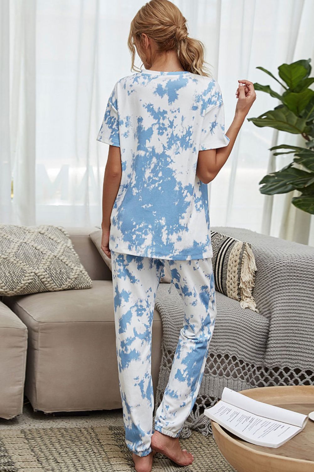 Tie-Dye Tee and Drawstring Waist Joggers Lounge Set The Stout Steer