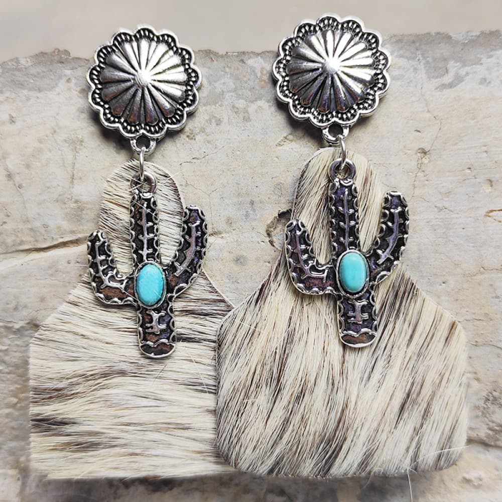 Turquoise Decor Cactus Alloy Earrings The Stout Steer