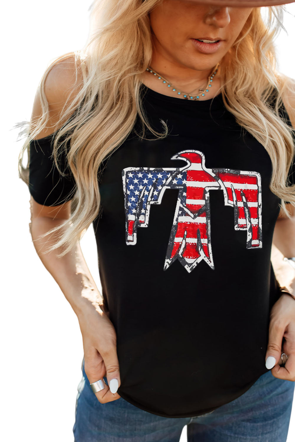 US Flag Bird Graphic Cold-Shoulder Tee The Stout Steer
