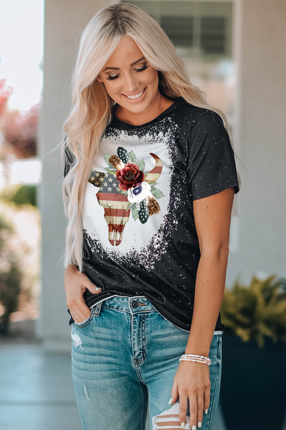 US Flag Bull Graphic Round Neck Tee The Stout Steer