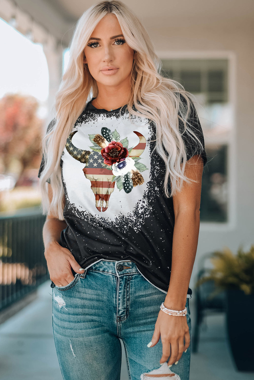 US Flag Bull Graphic Round Neck Tee The Stout Steer