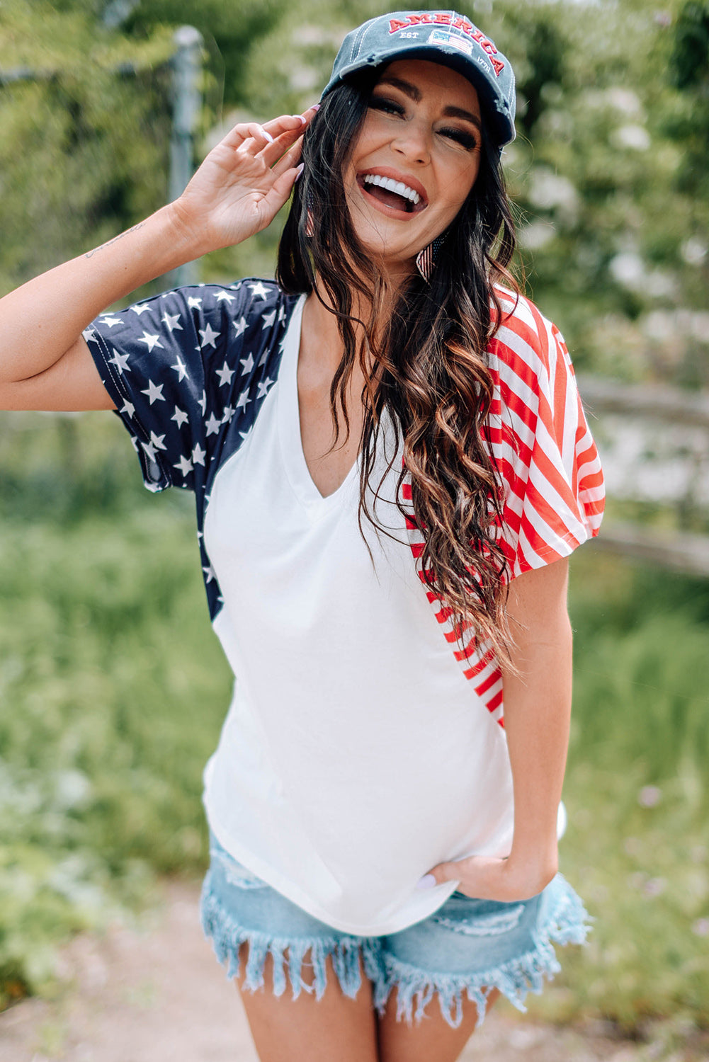 US Flag V-Neck Tee Shirt The Stout Steer