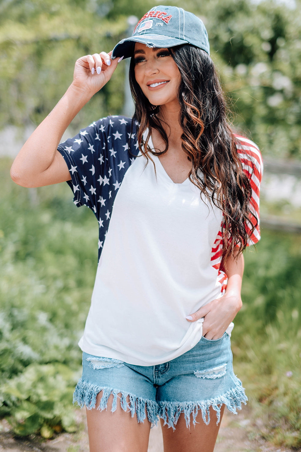 US Flag V-Neck Tee Shirt The Stout Steer