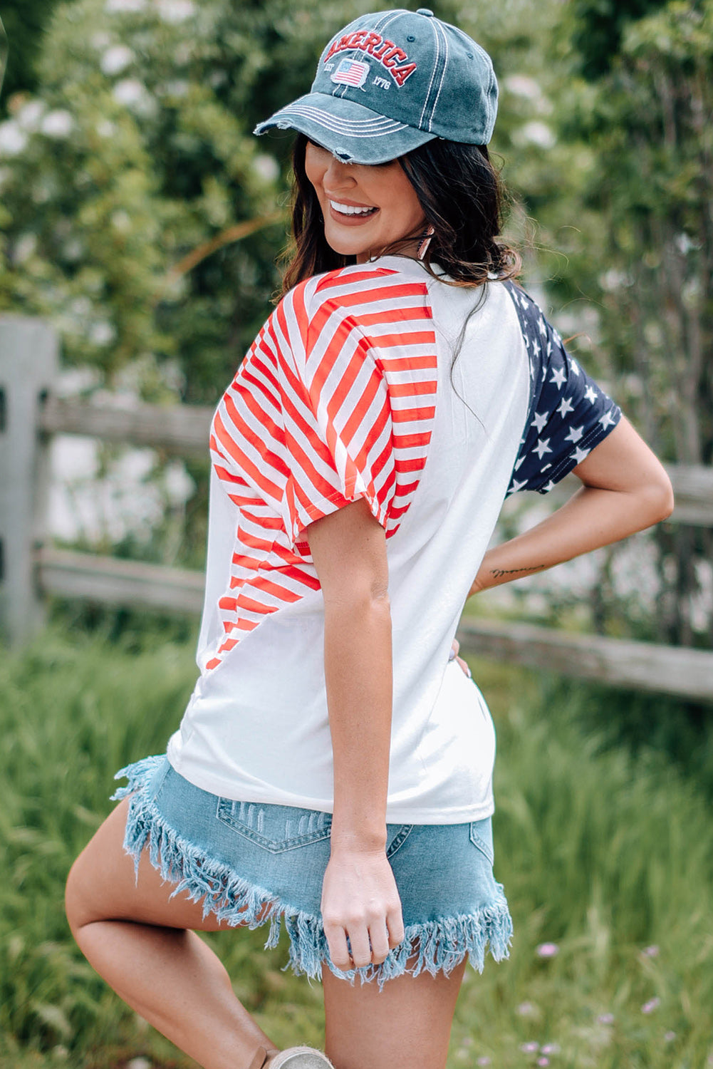 US Flag V-Neck Tee Shirt The Stout Steer