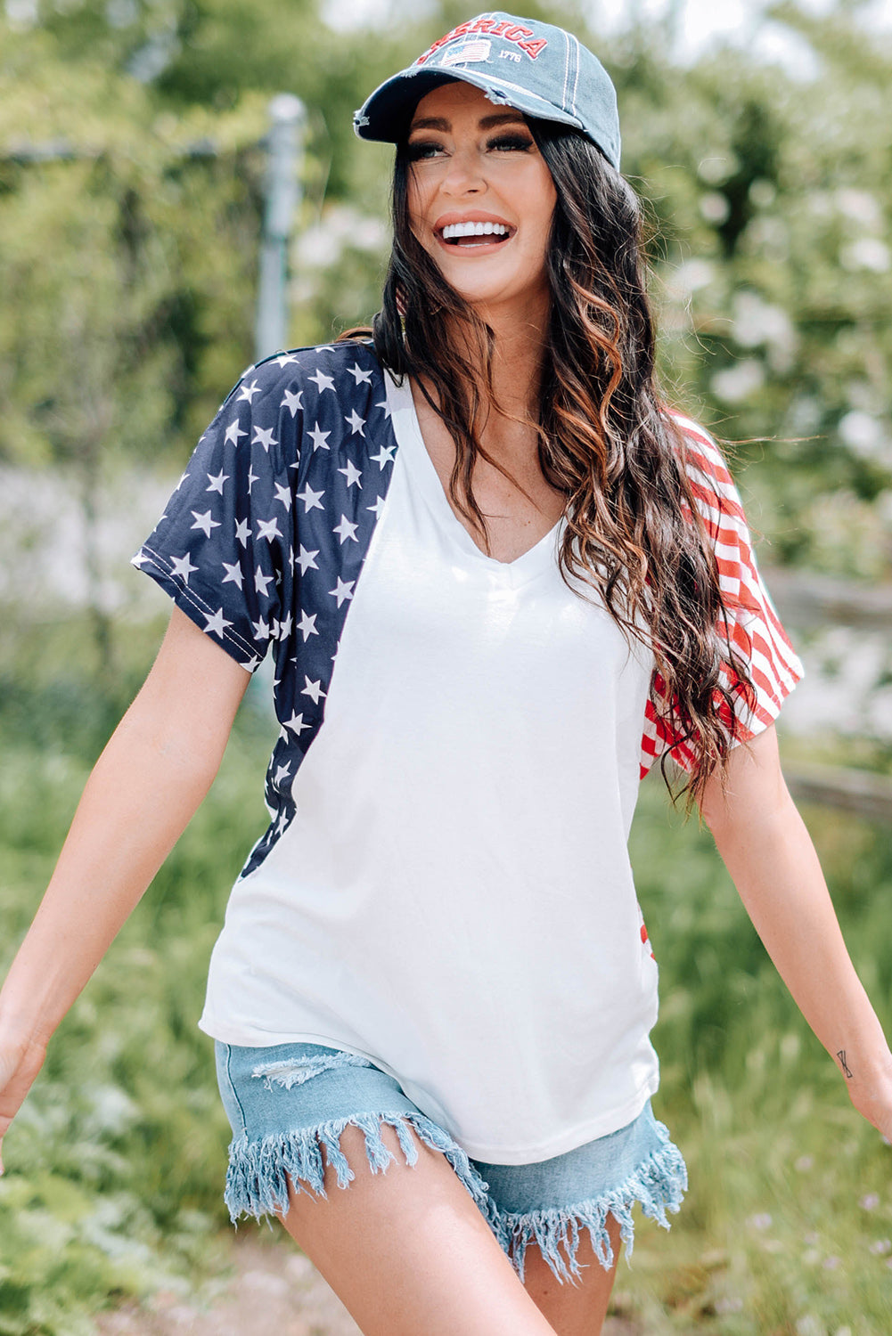 US Flag V-Neck Tee Shirt The Stout Steer
