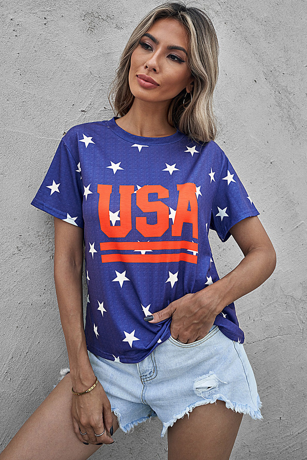 USA Star Print Round Neck T-Shirt The Stout Steer