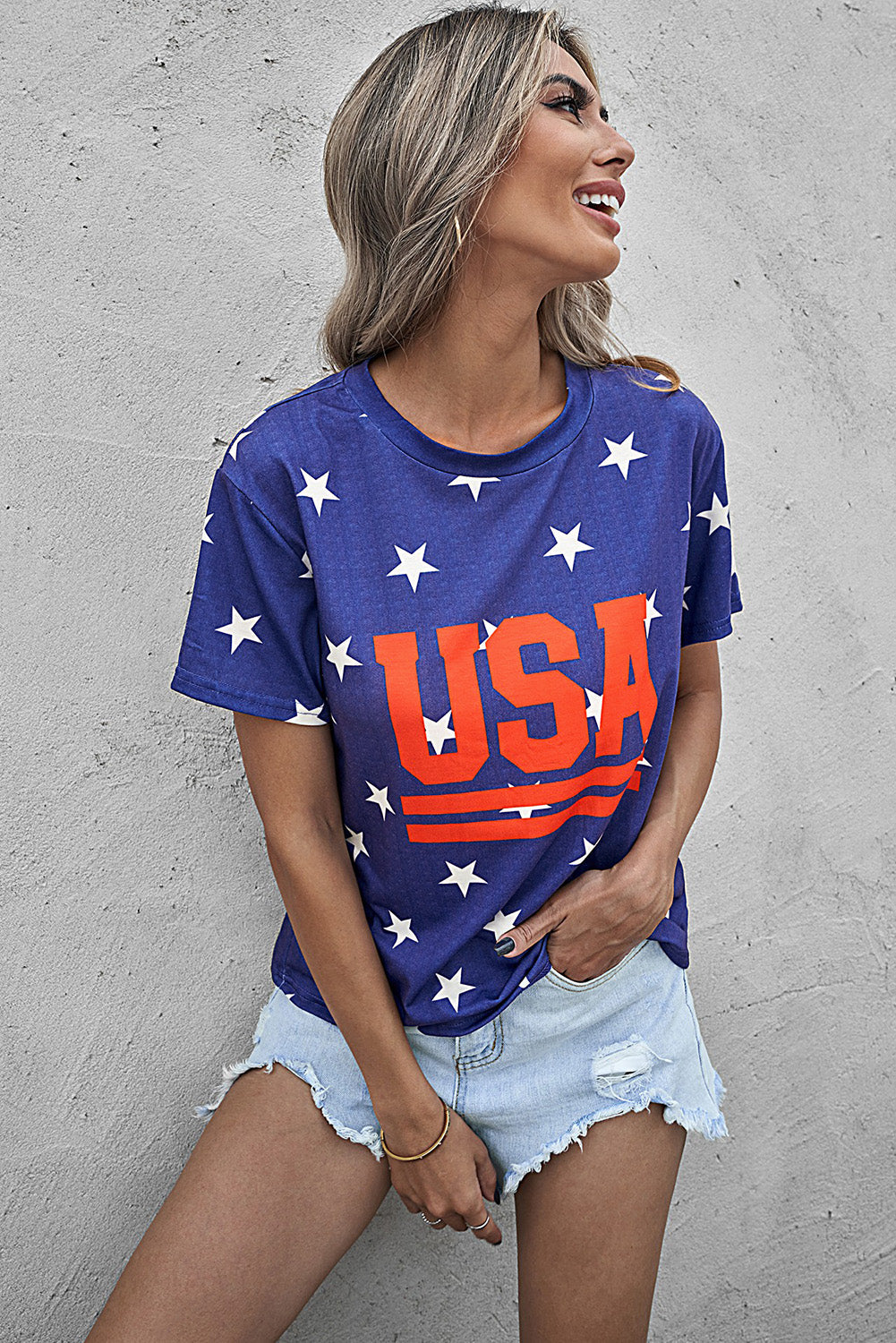 USA Star Print Round Neck T-Shirt The Stout Steer