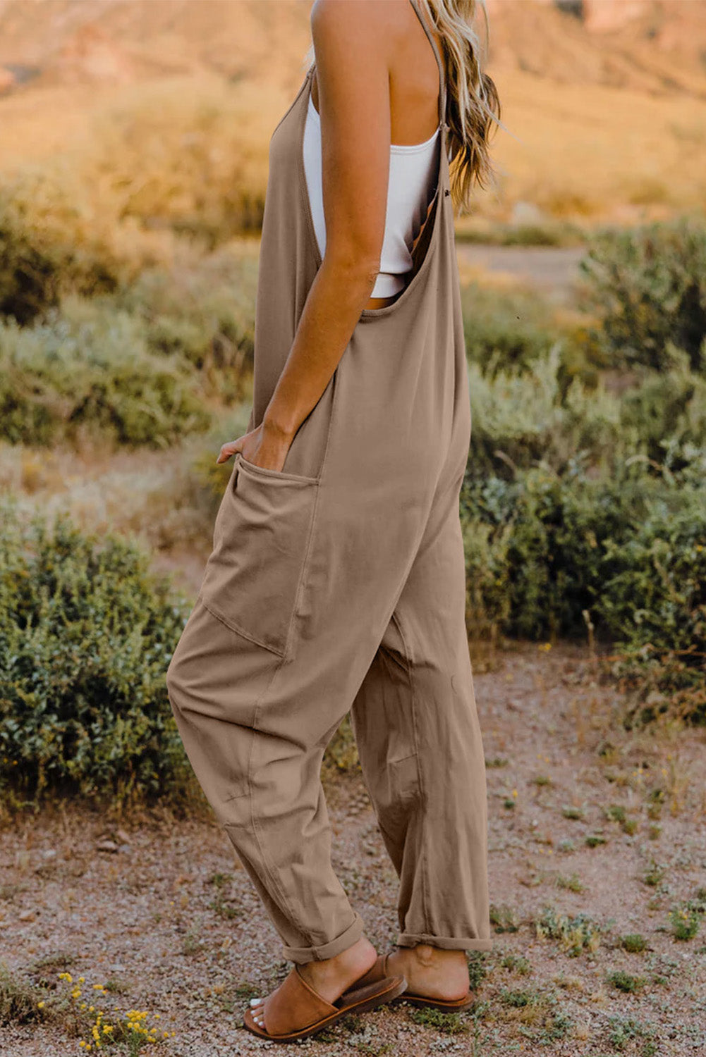 V-Neck Sleeveless Jumpsuit with Pocket The Stout Steer
