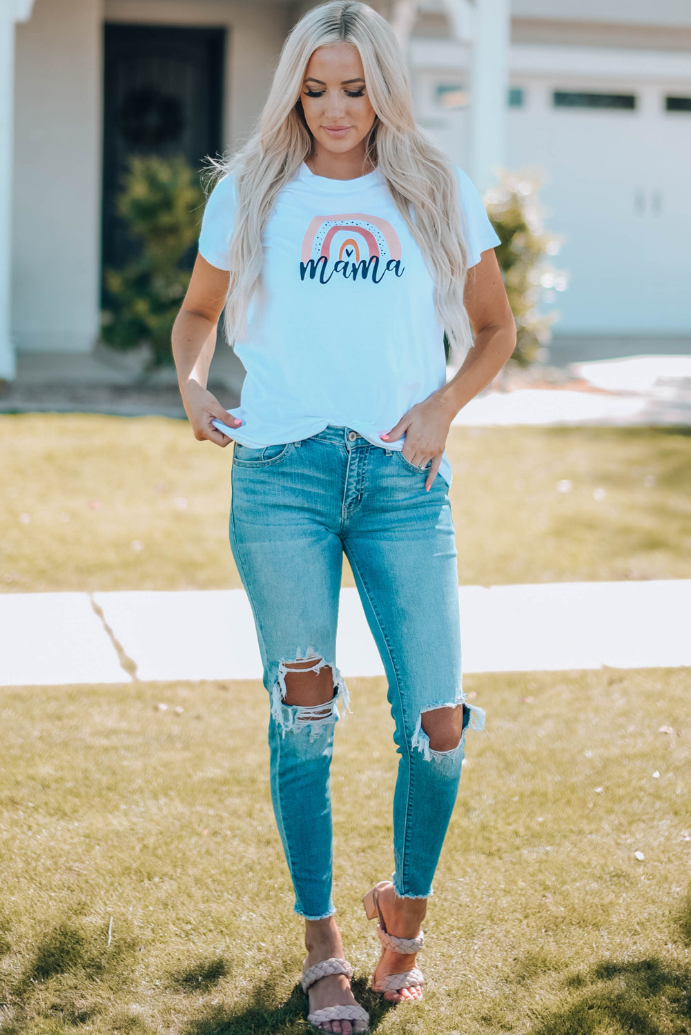 Women Graphic Round Neck Tee Shirt The Stout Steer