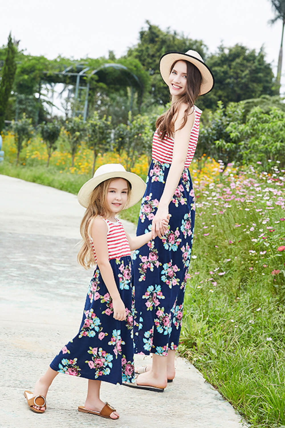 Women Striped Floral Sleeveless Dress The Stout Steer