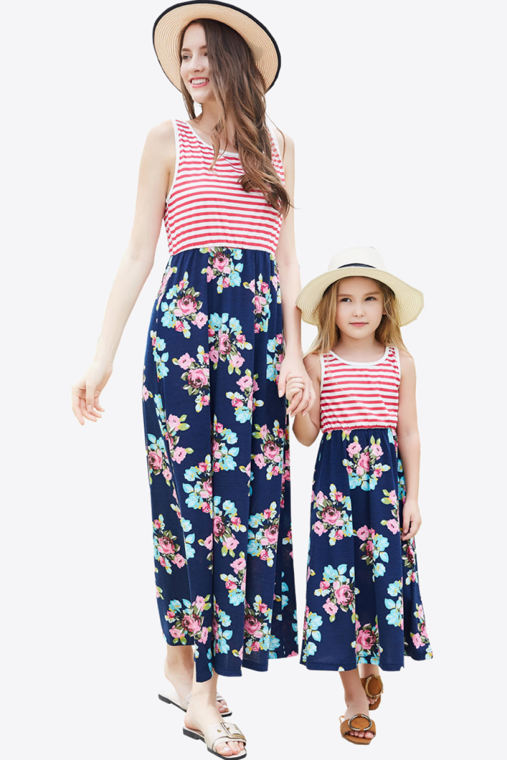 Women Striped Floral Sleeveless Dress The Stout Steer