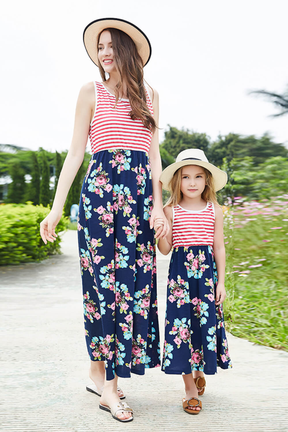 Women Striped Floral Sleeveless Dress The Stout Steer