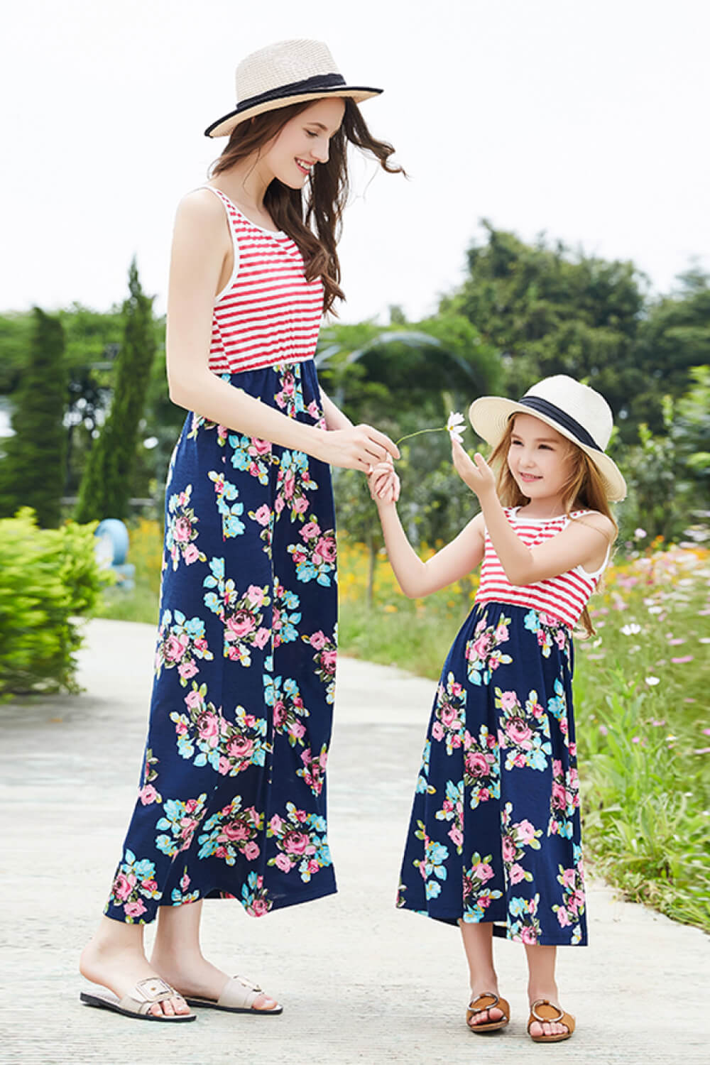 Women Striped Floral Sleeveless Dress The Stout Steer