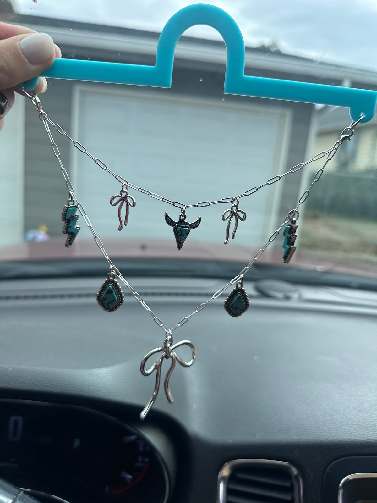 Turquoise & Silver Bows Car Charm