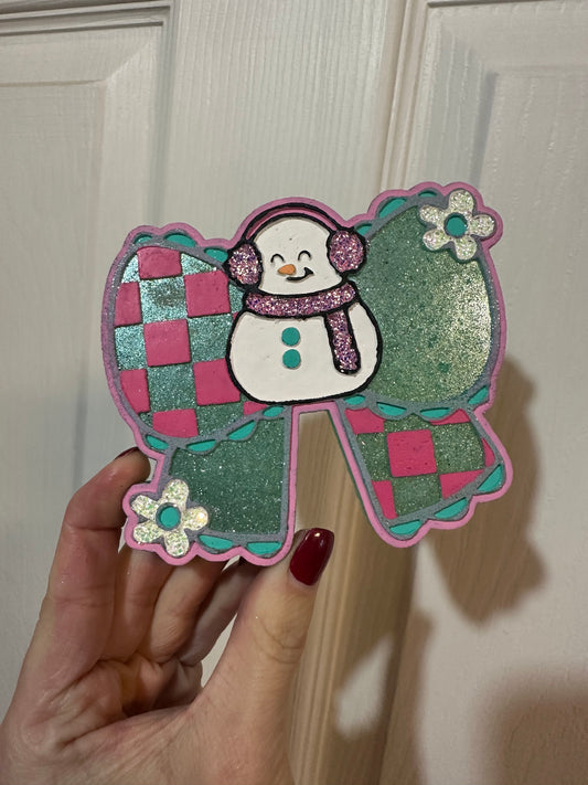 Snowman Checkered Bow Freshie
