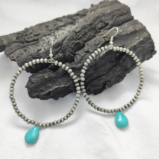 Navajo Turquoise Tear Drop Hoop Earring