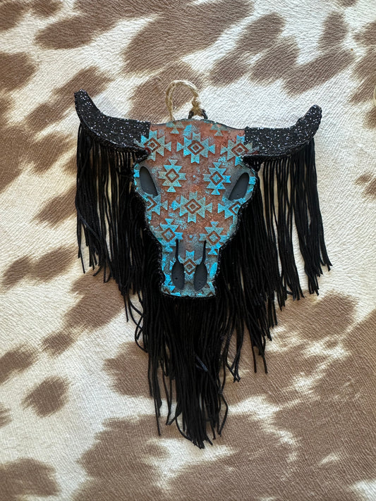 Aztec Print Bull Skull Freshie