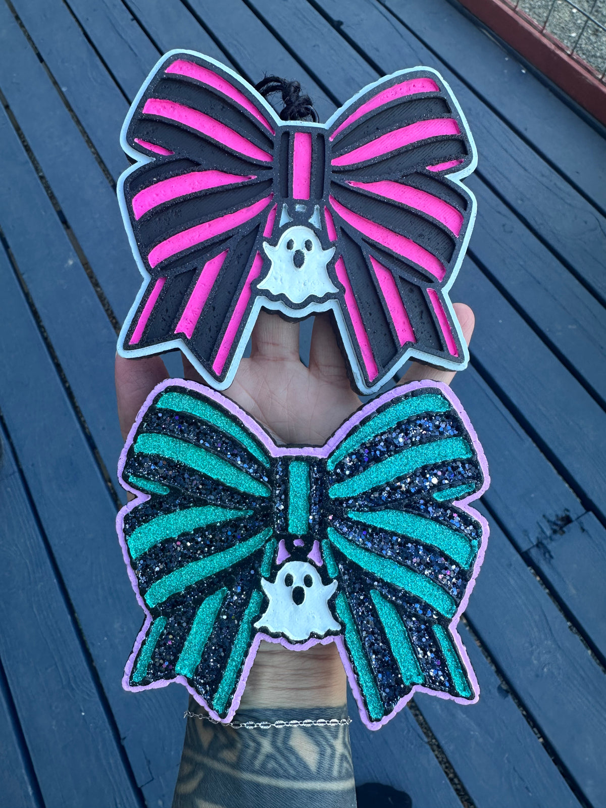 Striped Bow with Ghost Charm Freshie