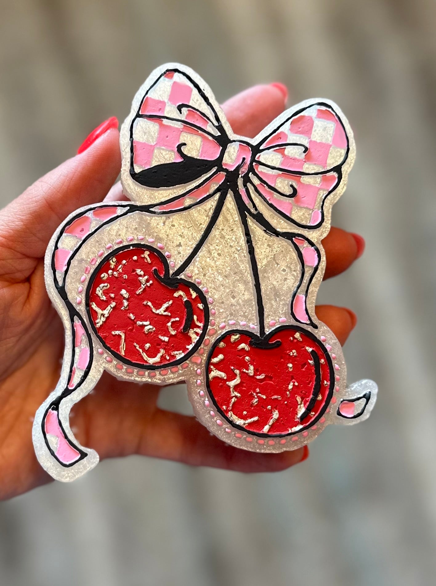 Checkered Bow Cherries Freshie