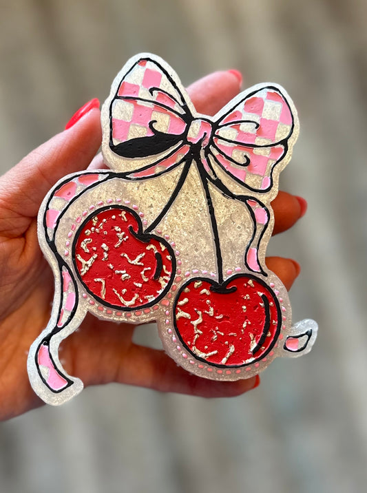 Checkered Bow Cherries Freshie