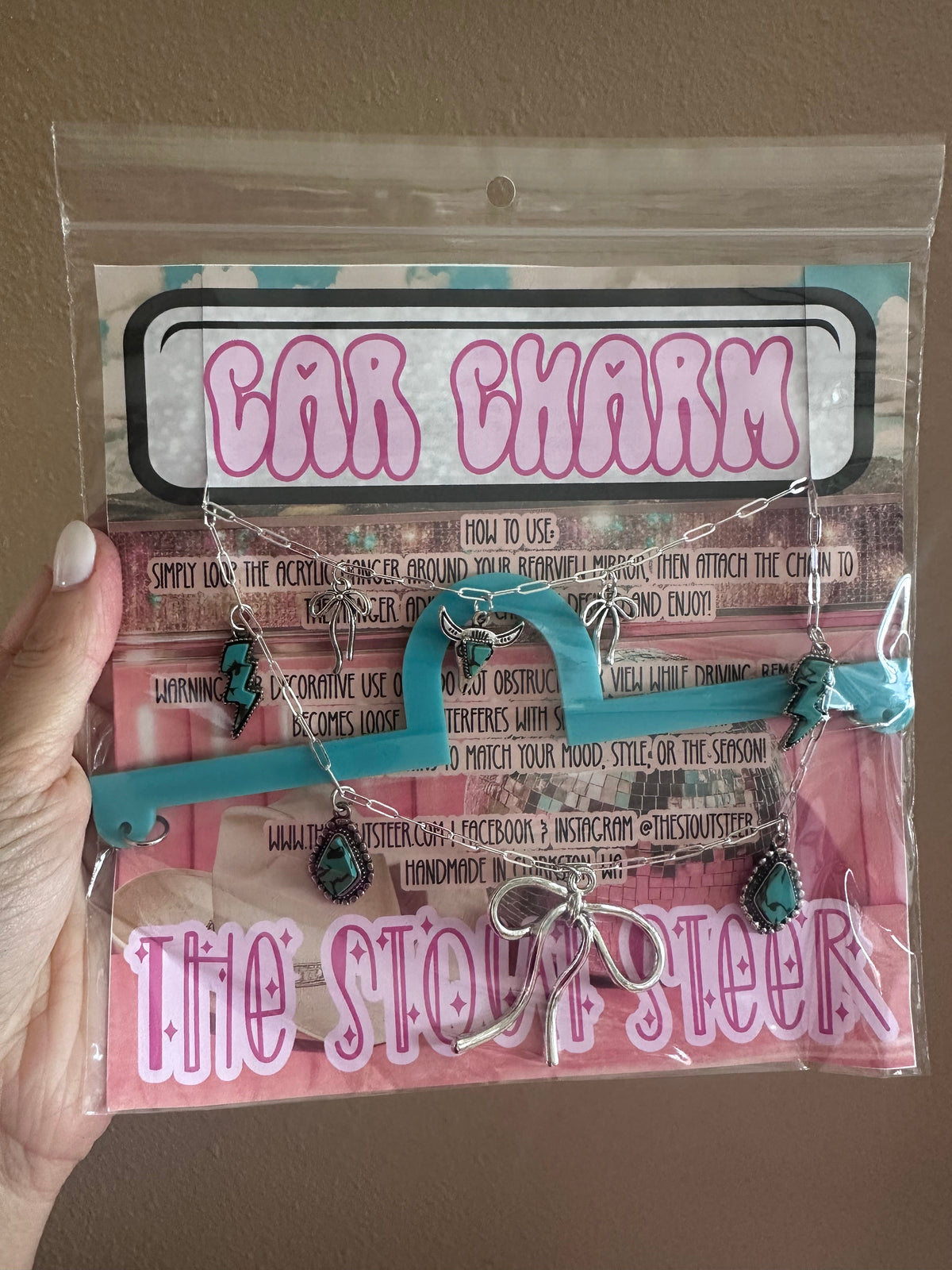 Turquoise & Silver Bows Car Charm