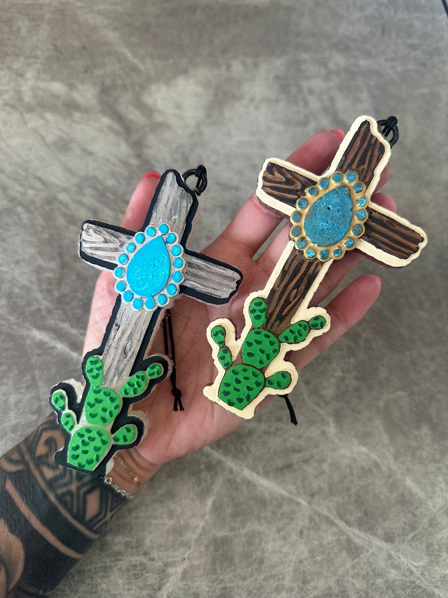 Wooden Cross With Concho & Cactus Freshie