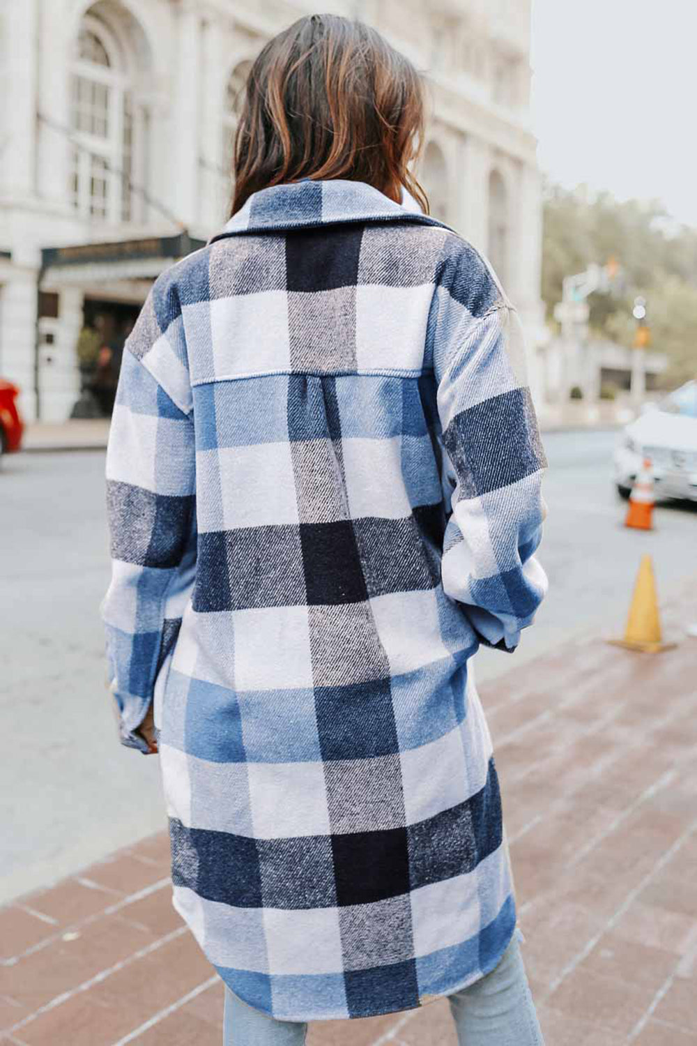 MeiMei Plaid Button Up Dropped Shoulder Coat