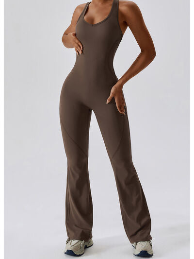 Cutout Wide Strap Bootcut Active Jumpsuit