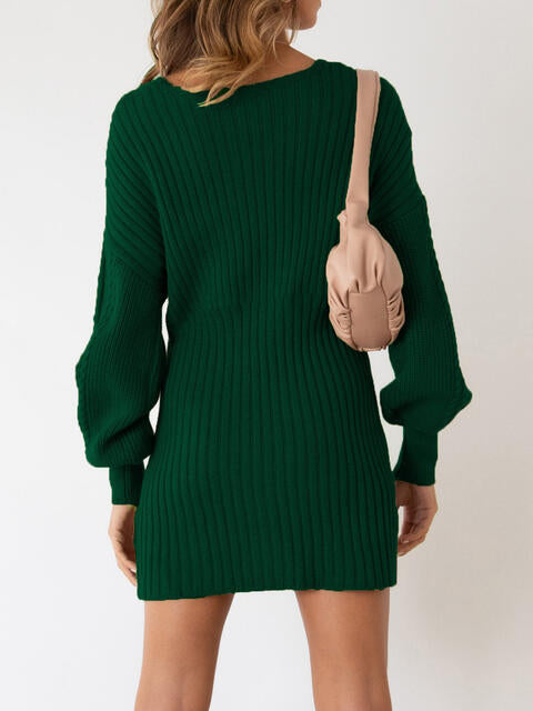 Surplice Neck Long Sleeve Sweater Dress